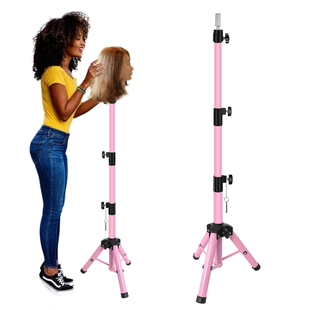 Alileader Wig Stand Tripod Mannequin Head Stand 55 Inch Adjustable Heavy Duty Wig Head Stand for Cosmetology Hairdressing Train