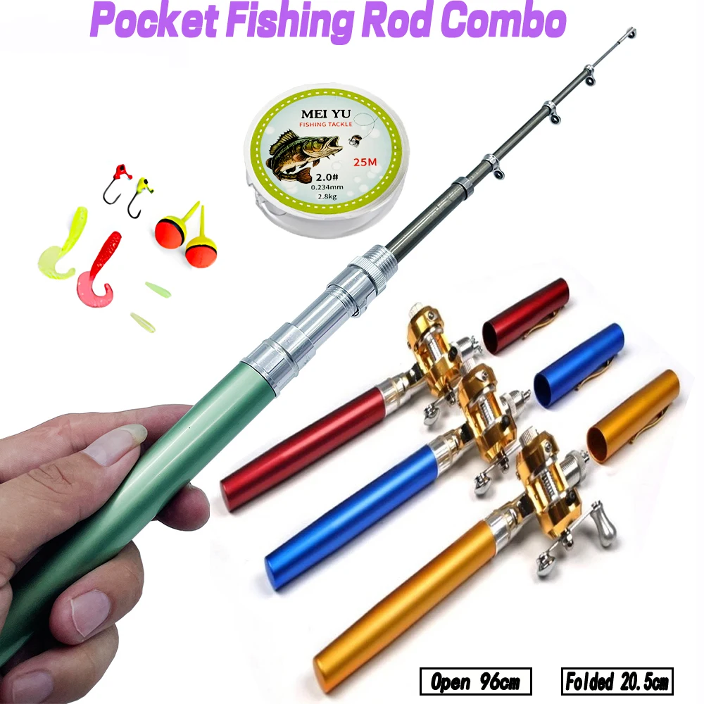 [Fish Rod+Reel+Line+Accessories] Pocket Fishing Rod Reel Full Kit Telescopic Mini Fishing Pole Pen Shape Folded Fishing Rod Kit