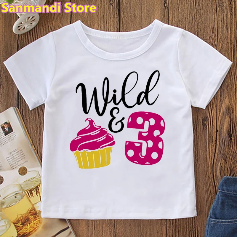 Two Sweet Donut wild three Graphic Print T-Shirt Birthday Gift Girls Children'S Clothing Harajuku Shirt Kawaii Kids Clothes Tops