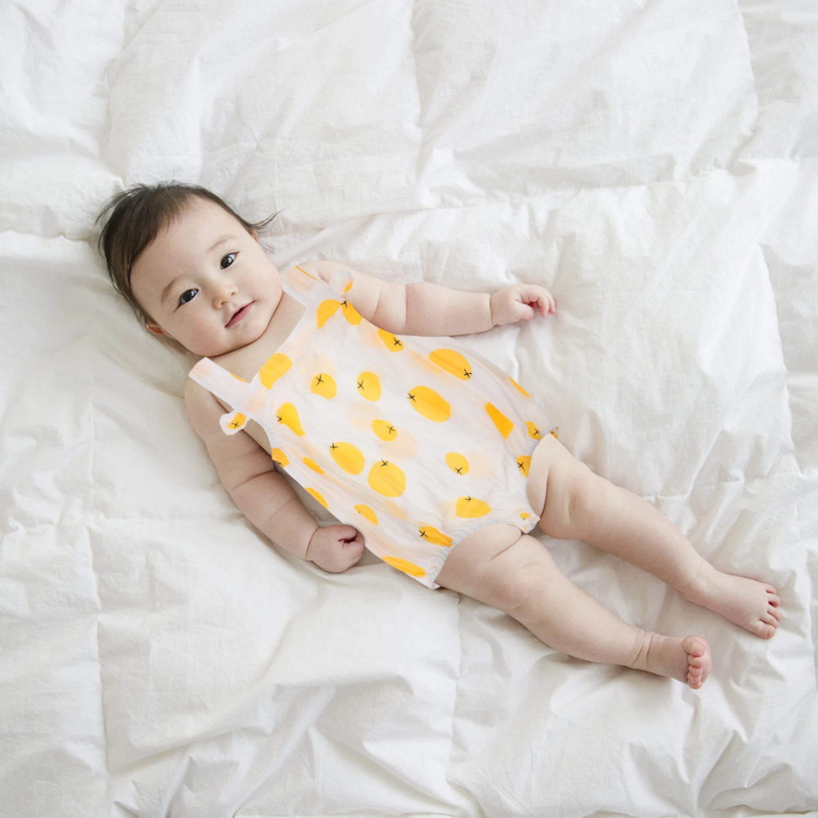 

Sleeveless Camisole Yellow Cotton Baby Fart Cover Suspenders Clothes Newborn Baby Summer Clothes Short Pants