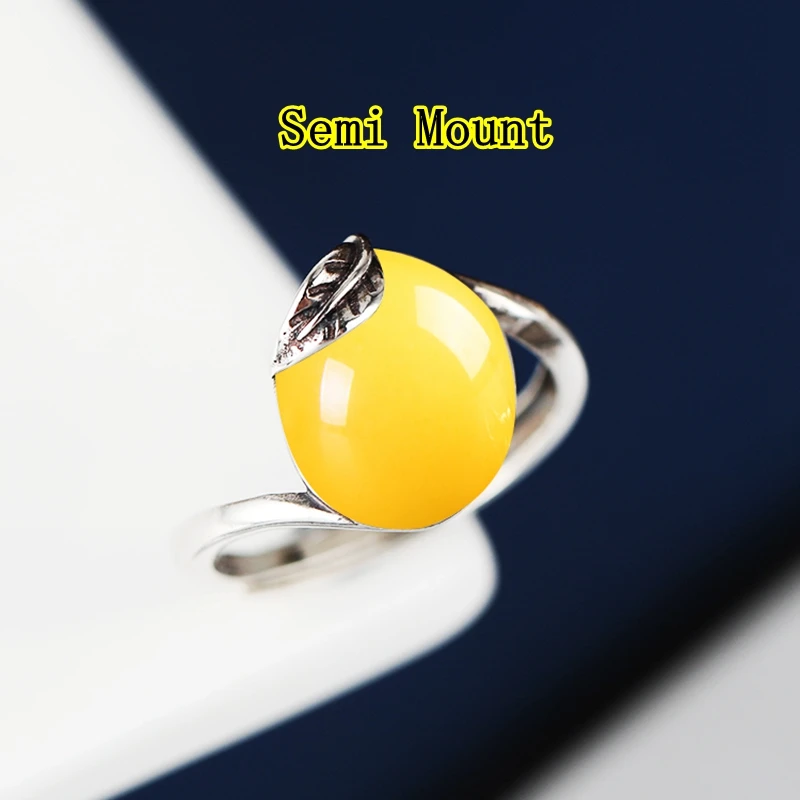 

925 Thai Silver Women Ring Leaf 10x14mm Oval Cabochon Semi Mount Ring Setting Engagement Wedding Jewelry