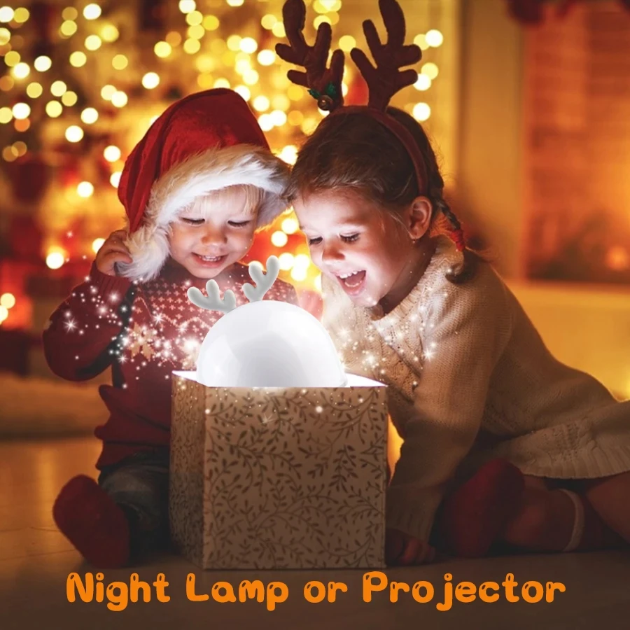 Deer Music Projector Lamp Night Light With BT Speaker Starry Sky Star Rotate Bedroom Wall Decoration Rechargeable Bedside Lamp