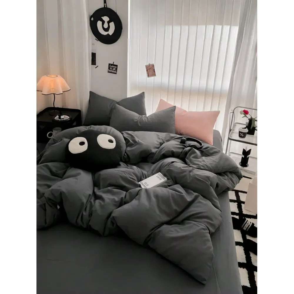 

Polyester Simple Solid Color Patchwork Bedding Set, Suitable For Boys Girls Dorm, Zipper Closure, All Season, Soft Breathable,