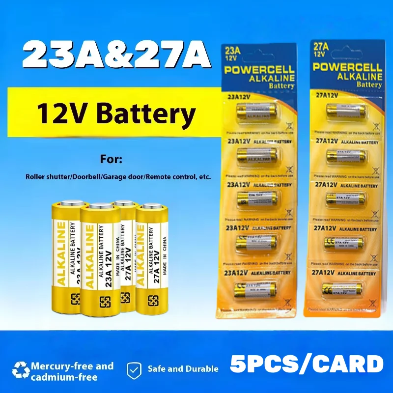 

High-Power 23A 27A Alkaline Battery Pack, 12V A23 MN21 27A 12 Volt Batteries, for Remote Controls, Alarms, Medical Devices