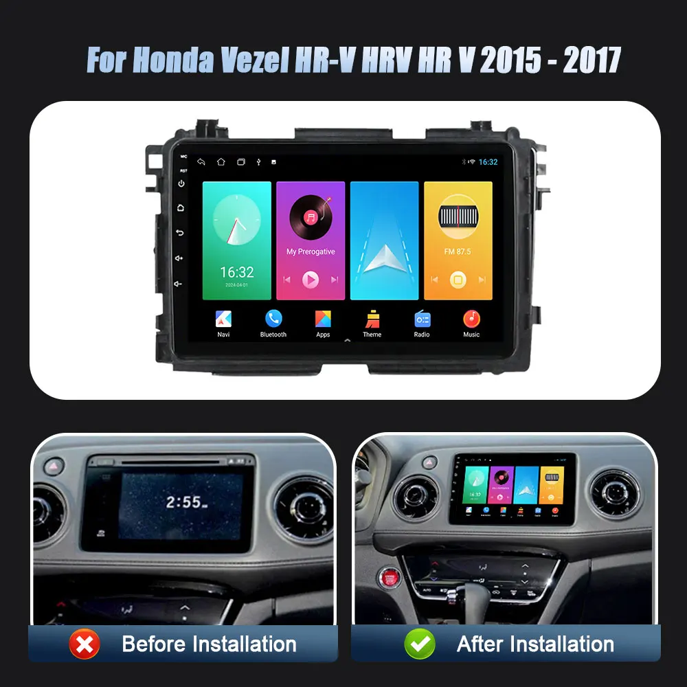 Android 14 For Honda Vezel HR-V HRV HR V 2015-2017 Wireless Carplay Stereo Screen Car Radio Multimedia Navigation Player 2DIN