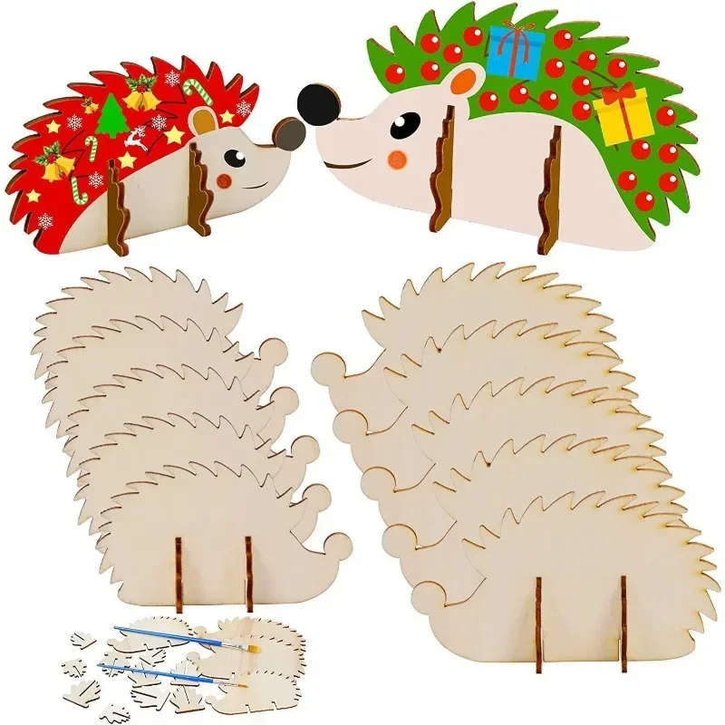 

6pcs 10cm DIY Wooden Craft Wooden Hedgehog Party Favor Blank Wood Slices DIY Wooden Signs, Home Wall Plaque Hanging Sign Decor