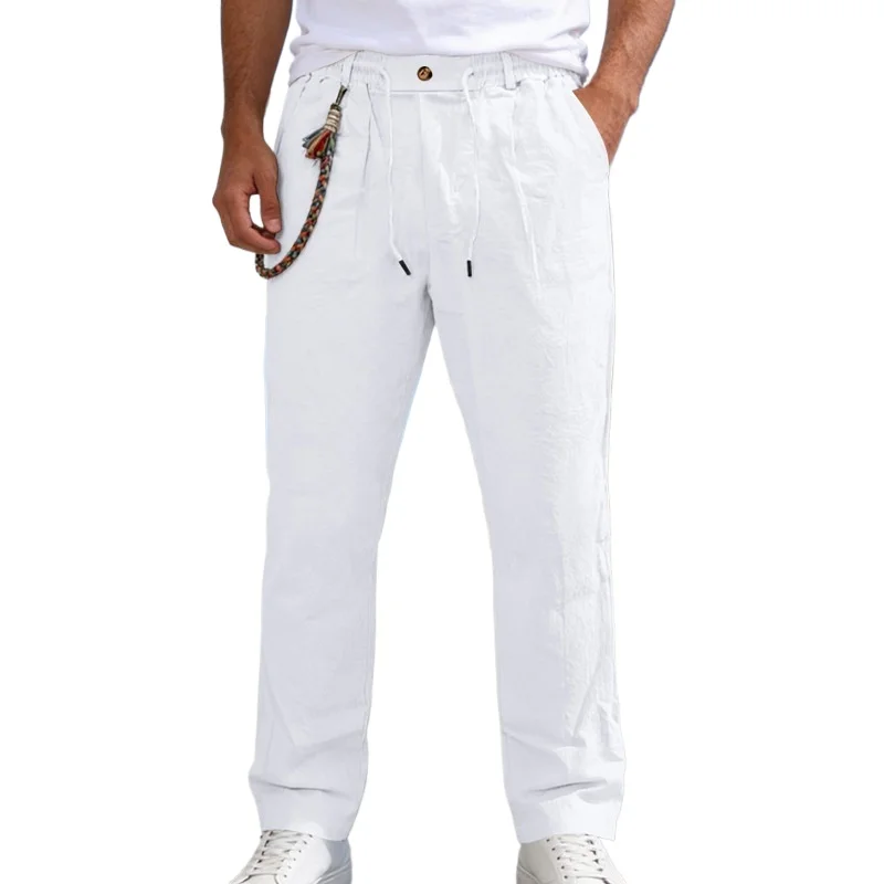 

Льняные брюки унисекс 2026: Новинка, широкие брюки с высокой талией, свободные повседневные брюки, эластичные прямые брюки для пляжа