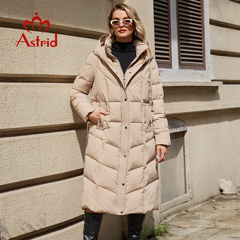 Astrid Winter Women Parka Hooded Belt Thick Warm Cotton Fashion Outerwear Long Down Jacket Quilted Coat Odzież Damska ZR-30216