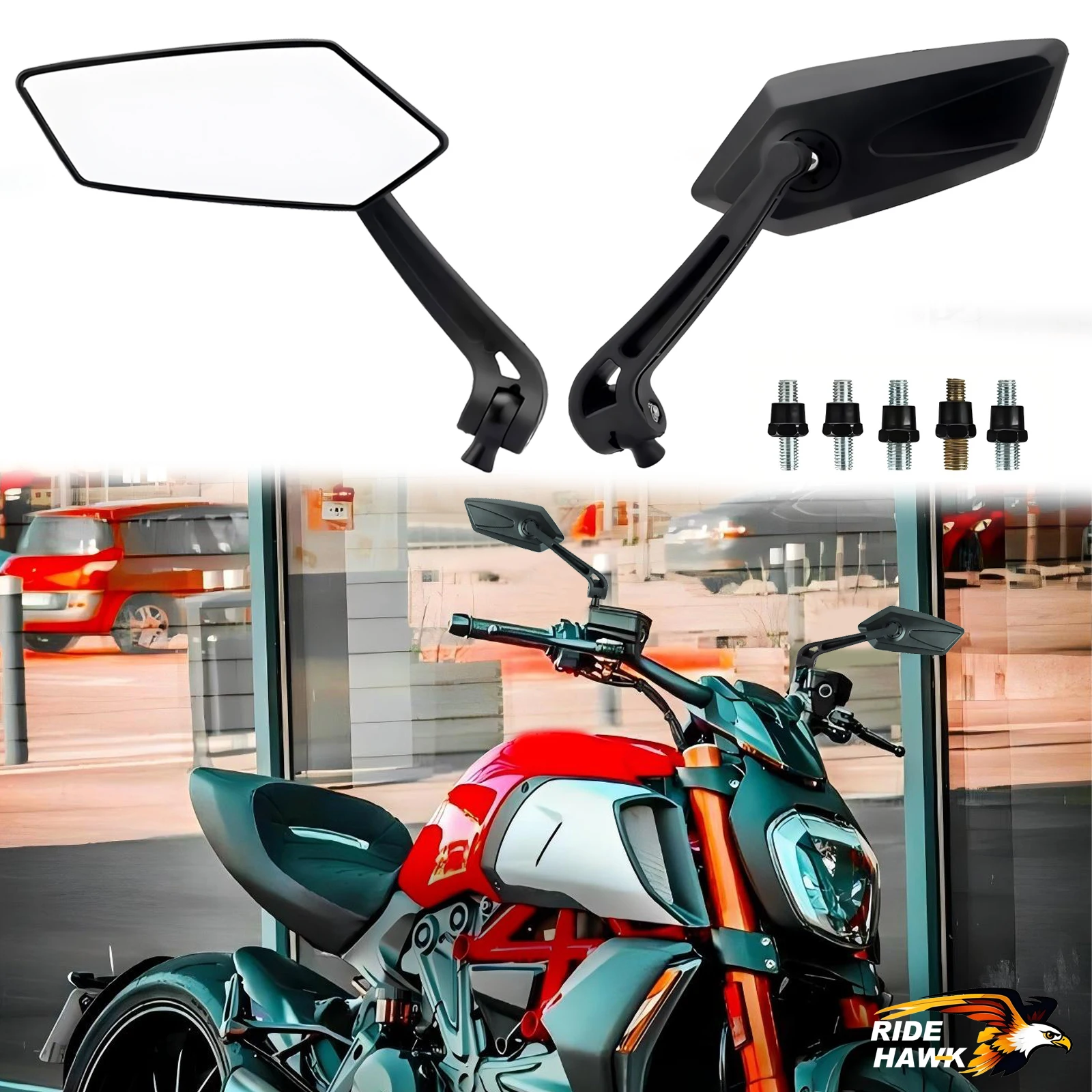 

Motorcycle Mirror 8mm/10mm Rearview Side Mirror For Yamaha Suzuki Kawasaki Cafe Racer Scooter Motocross Dirt Bike