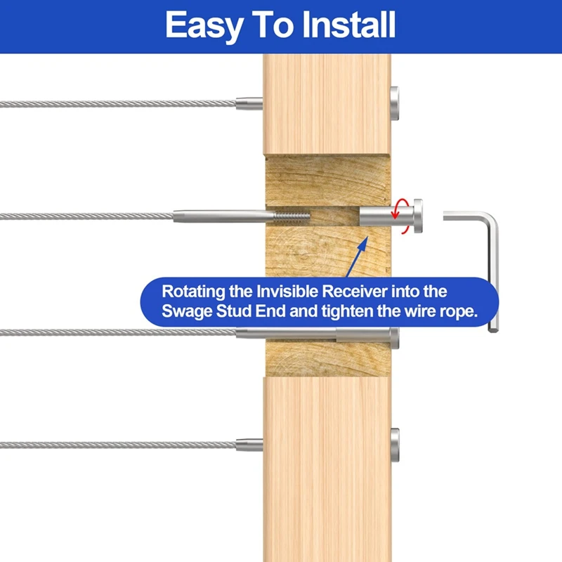 GTBL 50-Pack Invisible Cable Railing Kit, 1/8In Cable Railing Tensioner Invisible Receiver For 2X2in Wood/Metal Posts