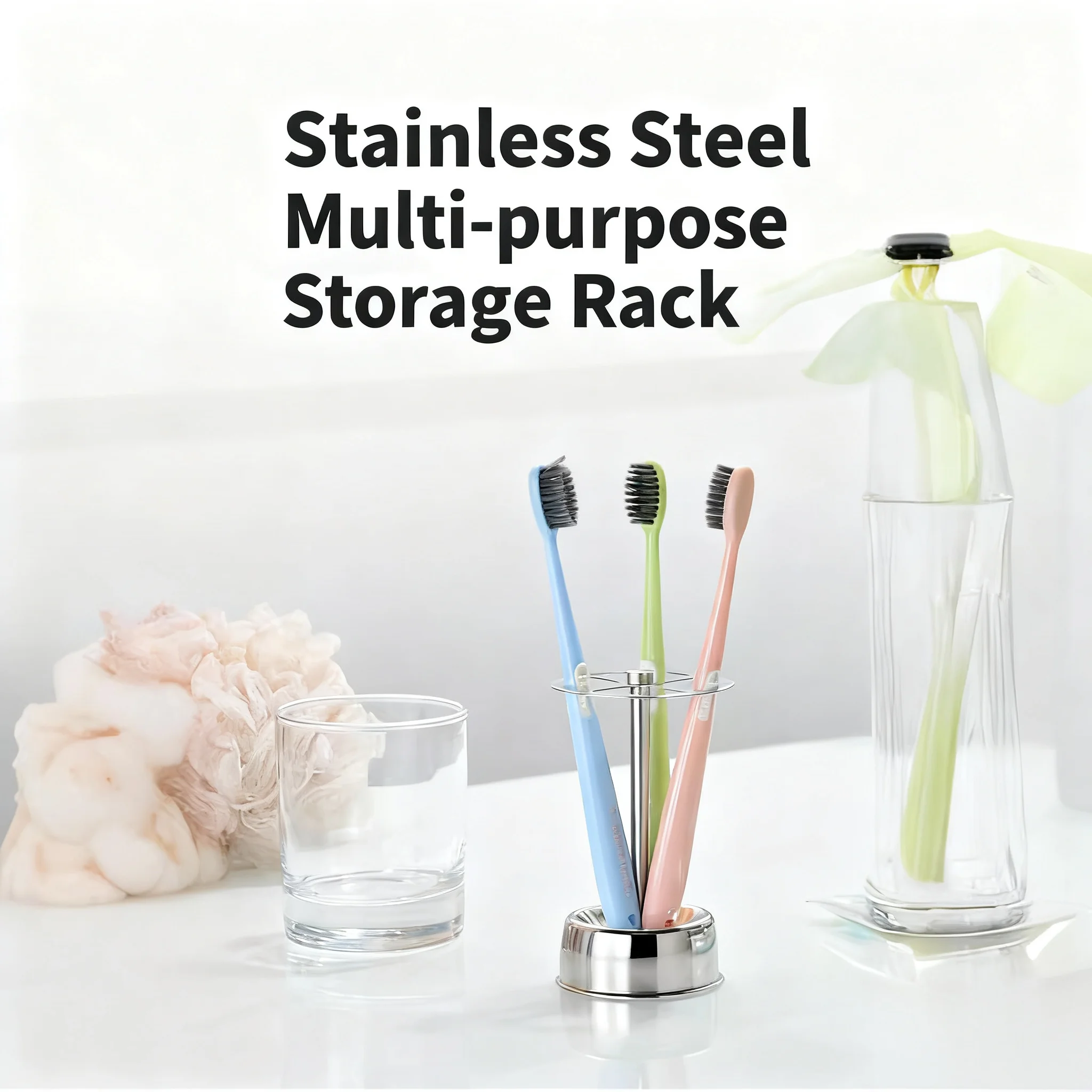 

Stainless Steel Toothbrush Holder Minimalist Desktop Organizer Bathroom Drainage Storage Rack Makeup Brush Holder Premium Hollow