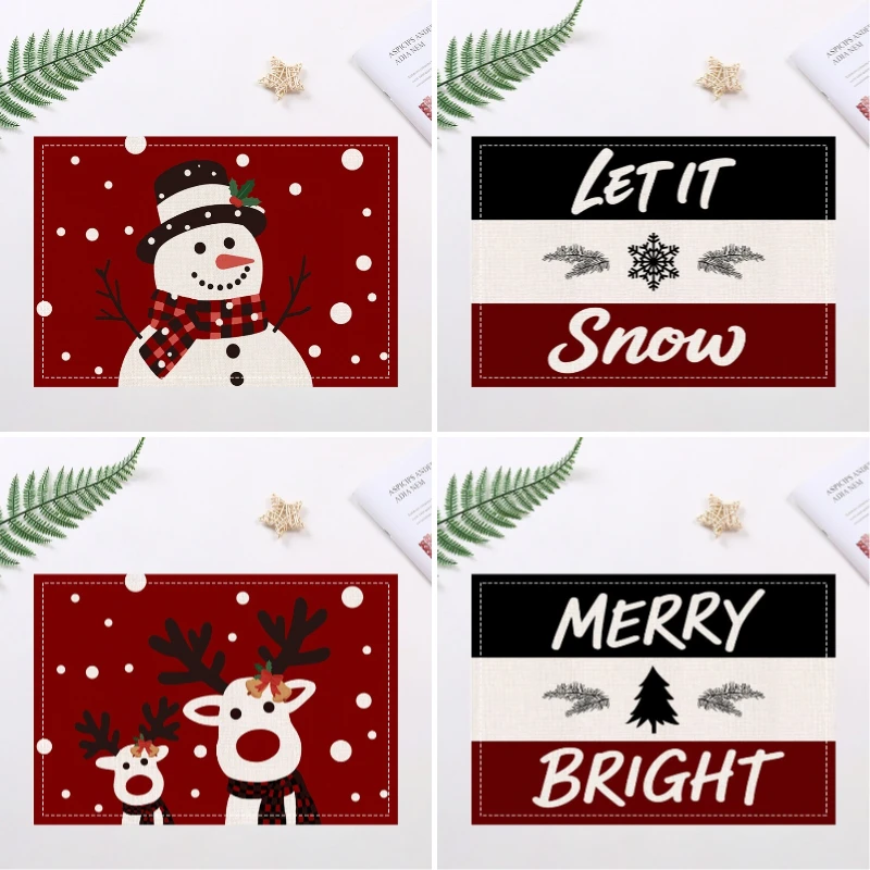 عيد ميلاد سعيد الطباعة تحديد الموقع مقاوم للماء عطلة طاولة طعام حصيرة قابل للغسل تحت عنوان المطبخ استخدام للديكور أدوات المائدة الاحتفالية