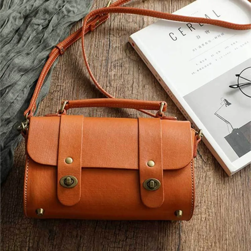 Johnature 2024 Autumn New Vintage Women Messenger Bag Real Cow Leather Handbag Handmade Leisure Solid Color Shoulder Bags