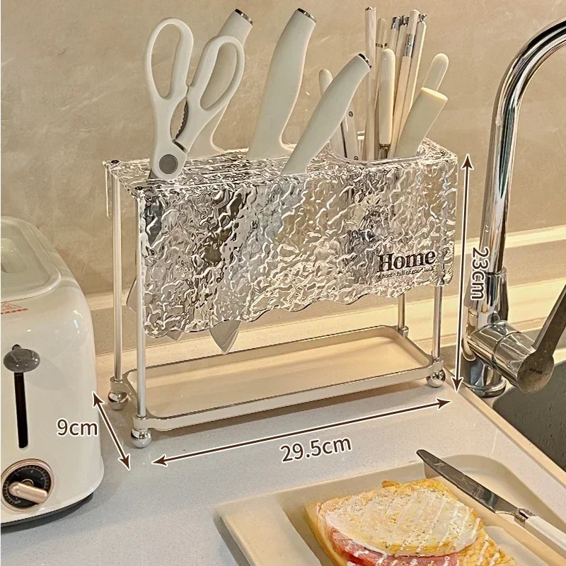 

Cream Style Light Luxury Acrylic Kitchen Knife Holder, Multifunctional Countertop Storage Rack for Household Knives