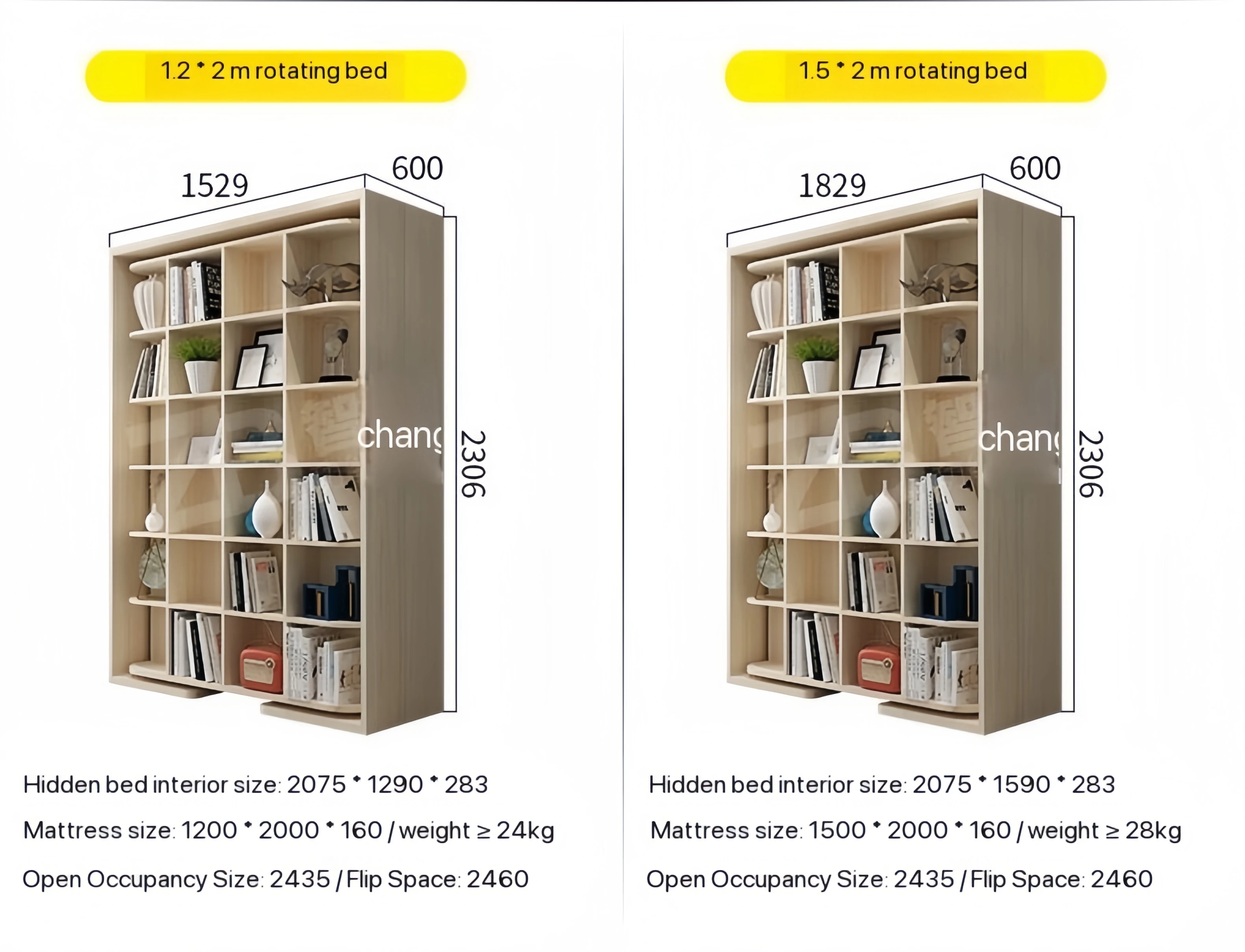 Hidden Wall Bookshelf Murphy Bed With Wardrobe Multifunctional Rotatable Folding Rotating Bed With Desk Wall Beds