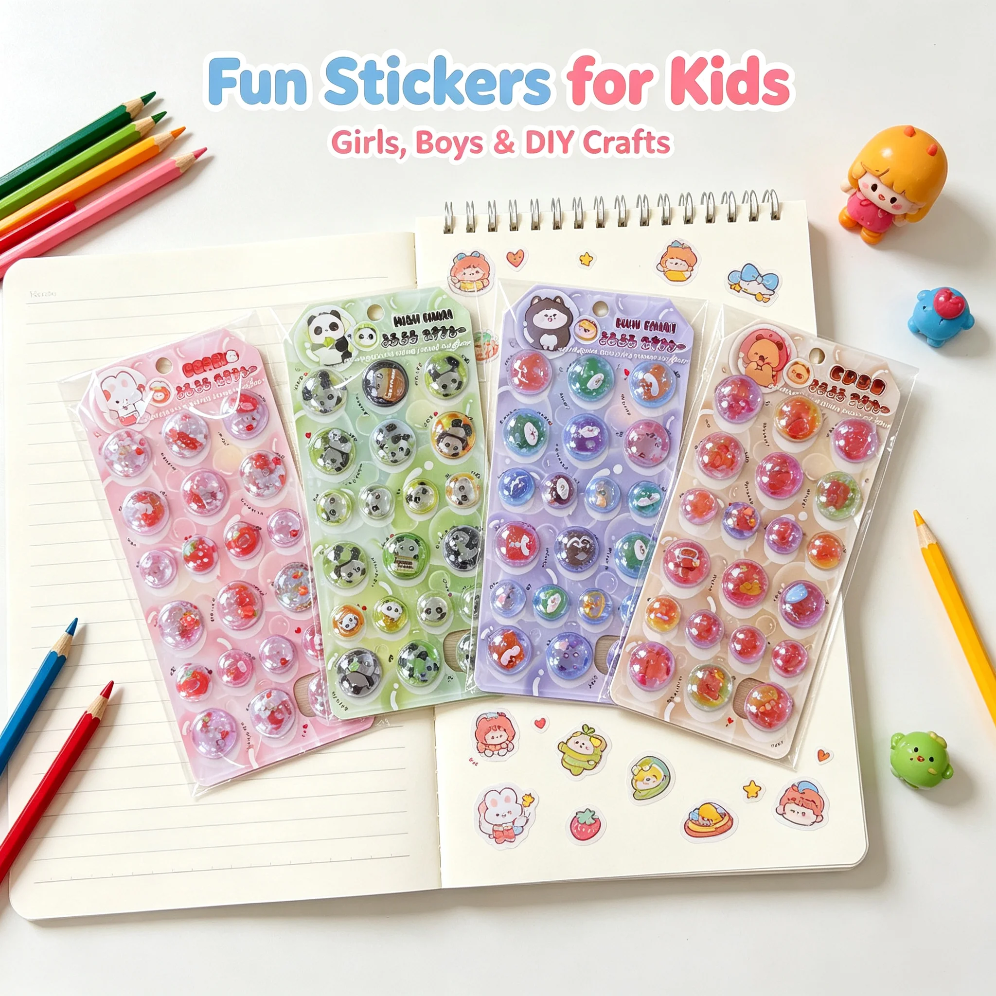 4 Sheets 3D Puffy Bubble Stickers Cute Cartoon Animal Waterproof Self-Adhesive Stickers for Kids Journal Scrapbook DIY