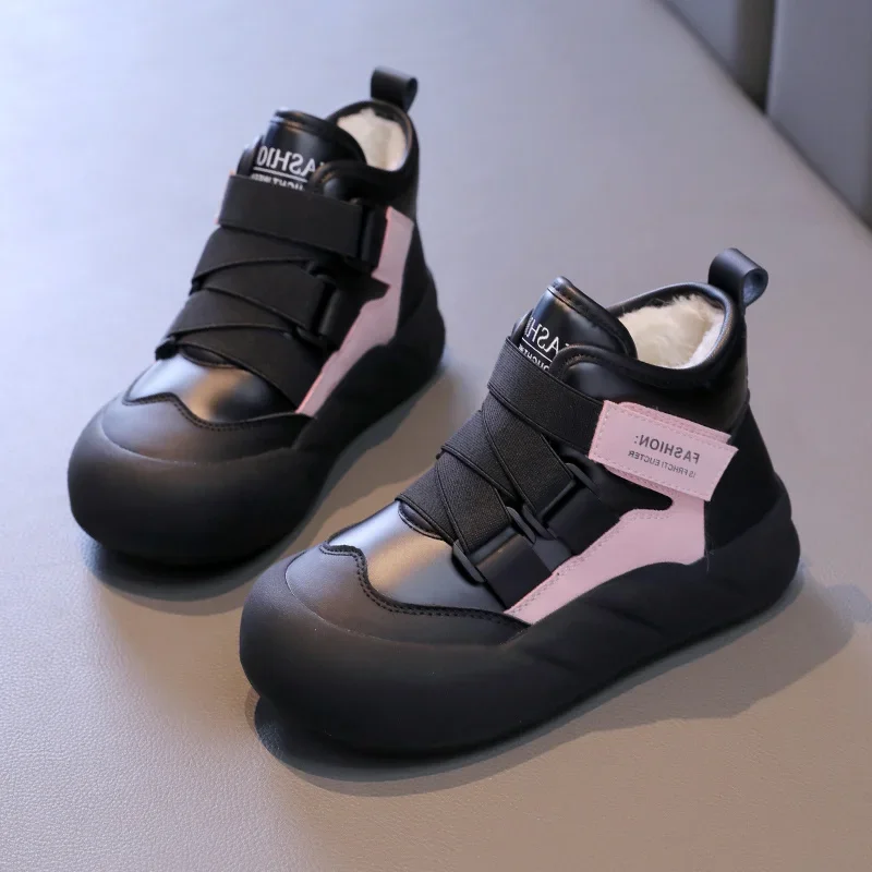 

Children Warm Cotton Shoes Girls Winter PU Leather Waterproof Boots Girls Children Thickened Faux Fur Snow Boots Girls Kid Shoes