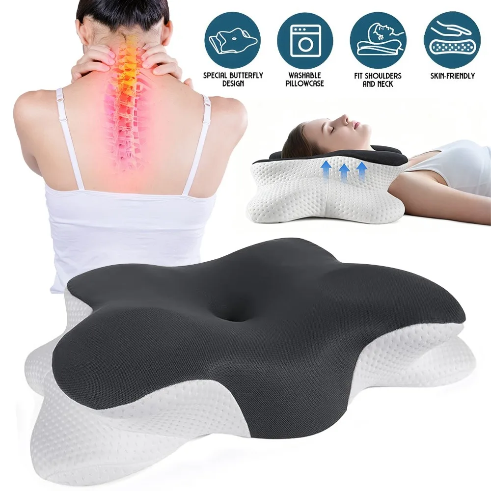 1 ensemble d'oreillers ergonomiques en forme de papillon avec taie d'oreiller amovible, soutien du cou et des épaules, est un choix idéal pour soulager les douleurs cervicales et améliorer la qualité du sommeil, adapté à la famille et aux voyages.