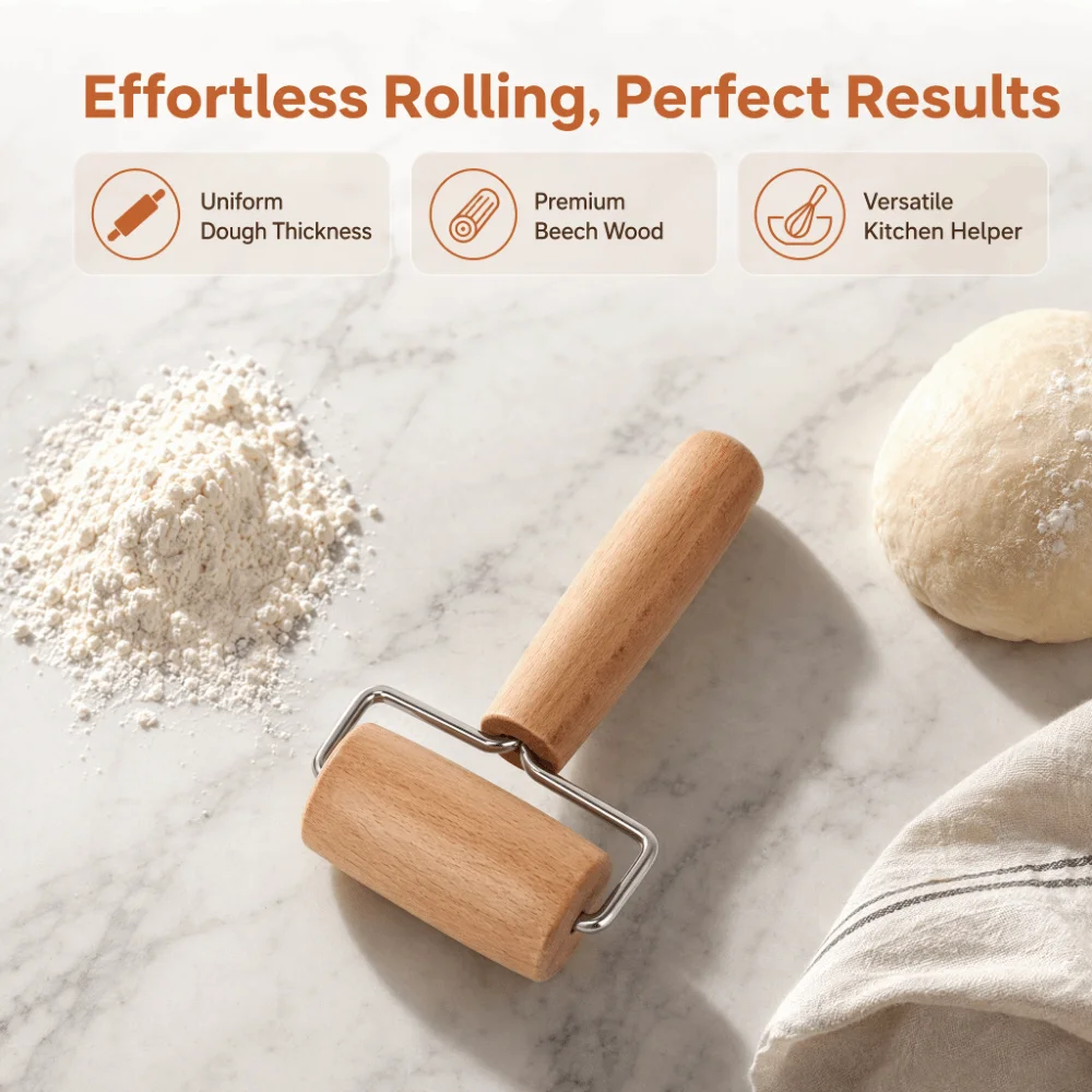Multifunction Non-Stick Wooden Rolling Pin Easy to Handle Brown Dough Roller Wooden Small Rolling Pin Craft Clay
