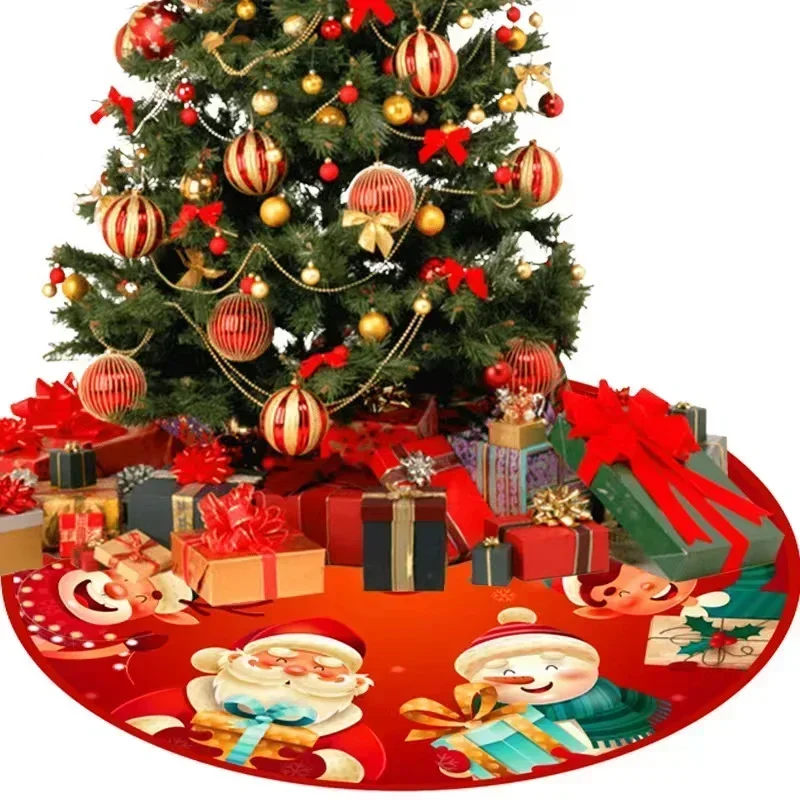 35in gonna albero di natale rosso rustico fiocco di neve babbo natale stampato albero di natale tappeto decorazioni natalizie Mat capodanno Decor per la casa