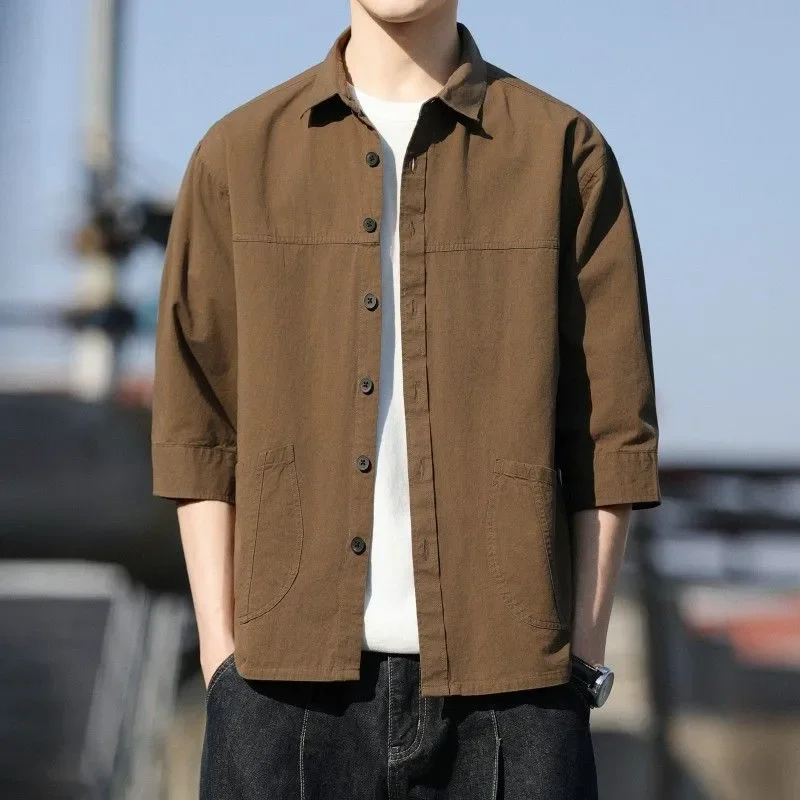 

Men's Cotton Workwear Long Sleeve Shirt Loose Casual Button Down Jacket