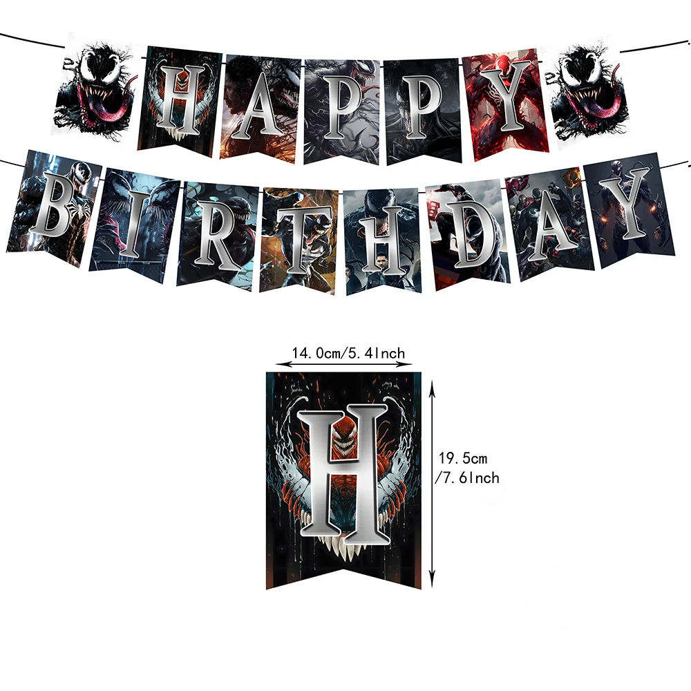 Hot movie Venom The Last Dance Birthday Party dinnerware Banner Cake Disposable Hanging Flag Venom Balloons Birthday Decoration