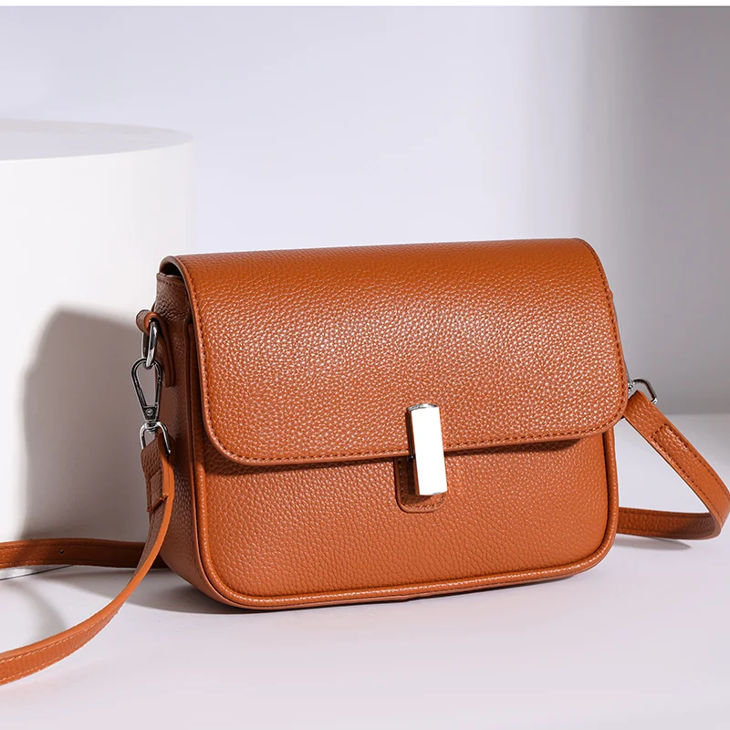 

Genuine Leather Women's Bag Retro Niche Design Solid Color One-shoulder Portable Lock Flap Female Crossbody Bag Purses Versatile