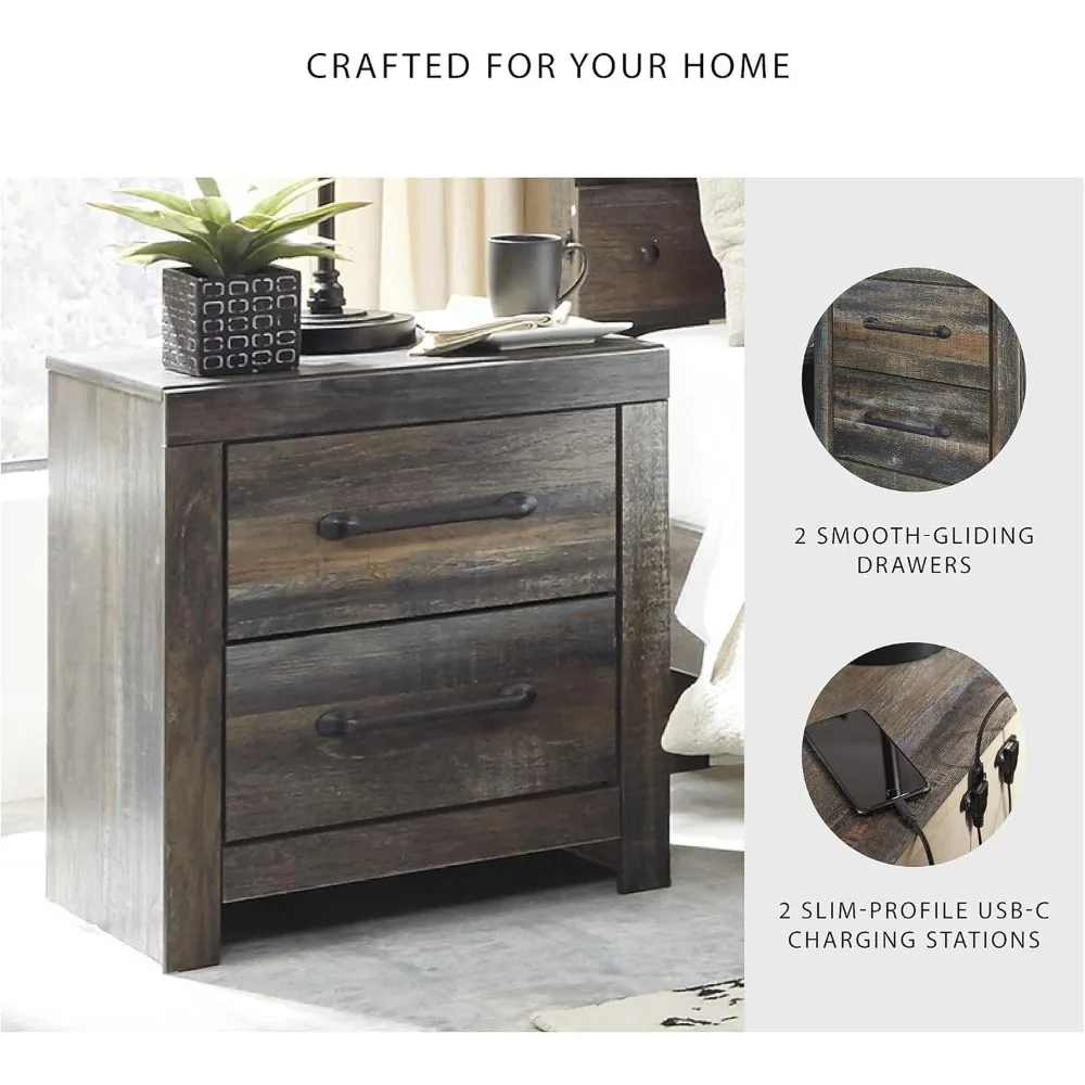 منضدة Ashley Drystan ذات الطراز الصناعي الريفي مع درجين ومنفذ شحن USB مزدوج، يقف بطول 24.37 بوصة