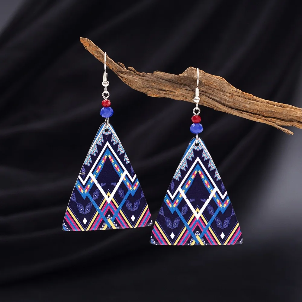 Fashion Triangle Acrylic Earring Women In Pendant Earrings Retro Geometric Color Blocking Pattern Sports Leisure Jewelry Gift