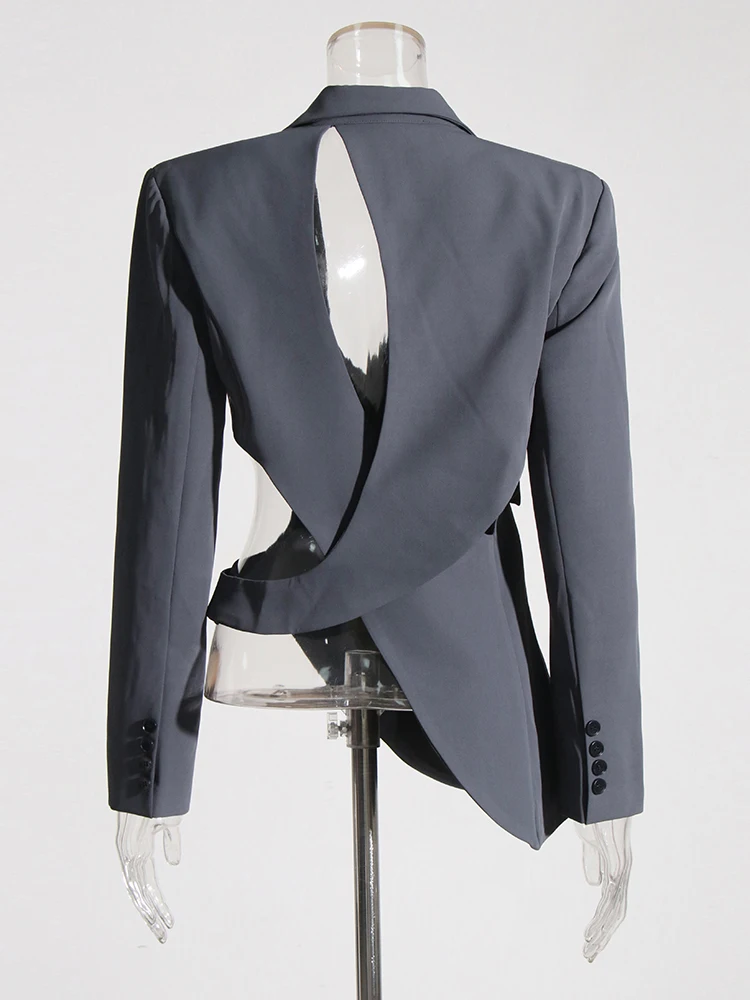 ILYBOOJUN-Blazer Amincissant Dos auxpour Femme, Col Cranté, Manches sulf, Bouton Épissé, Blazer Irrégulier Femme