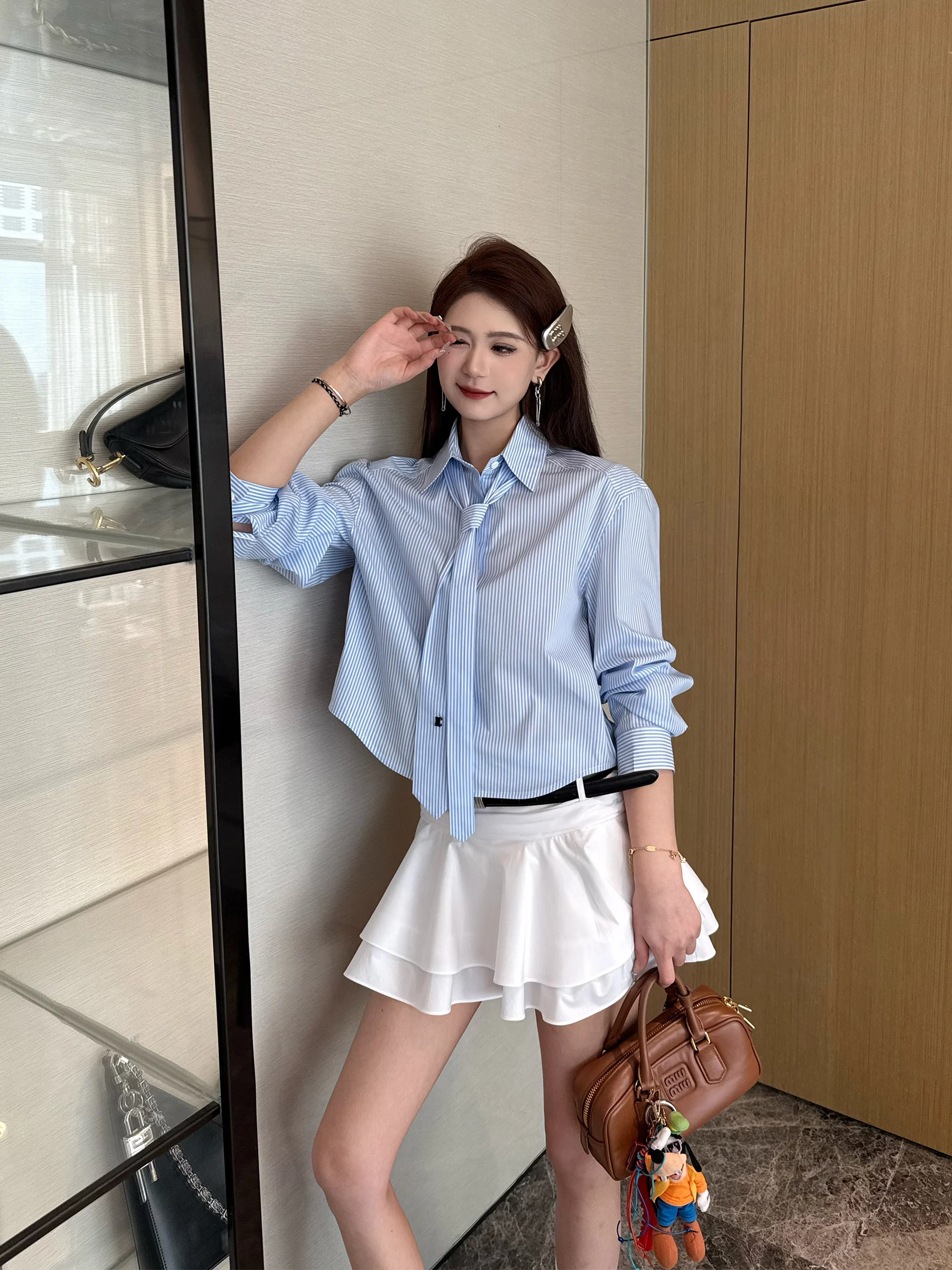 

Женская повседневная рубашка NancyCavally из высококачественного хлопка, корейский стиль, со съемной завязкой, свободный крой