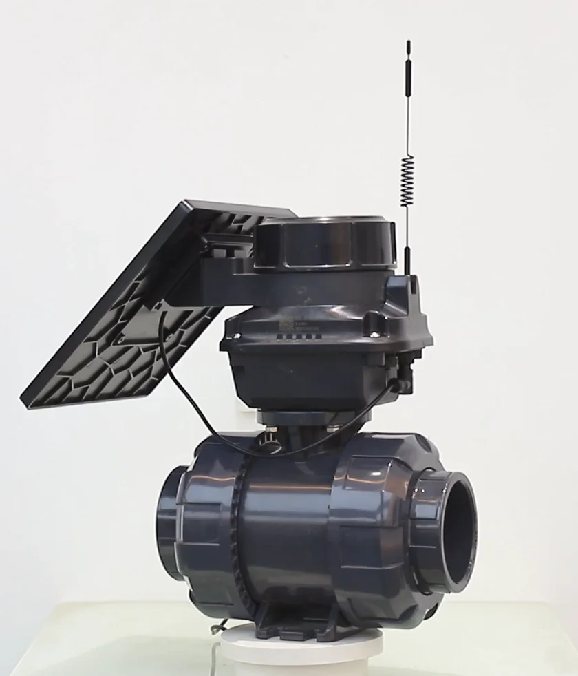 

Уникальный LoRaWan Connected DN100 DC24V Водонепроницаемый шаровой клапан с двойным соединением из ПВХ с электроприводом от солнечной энергии