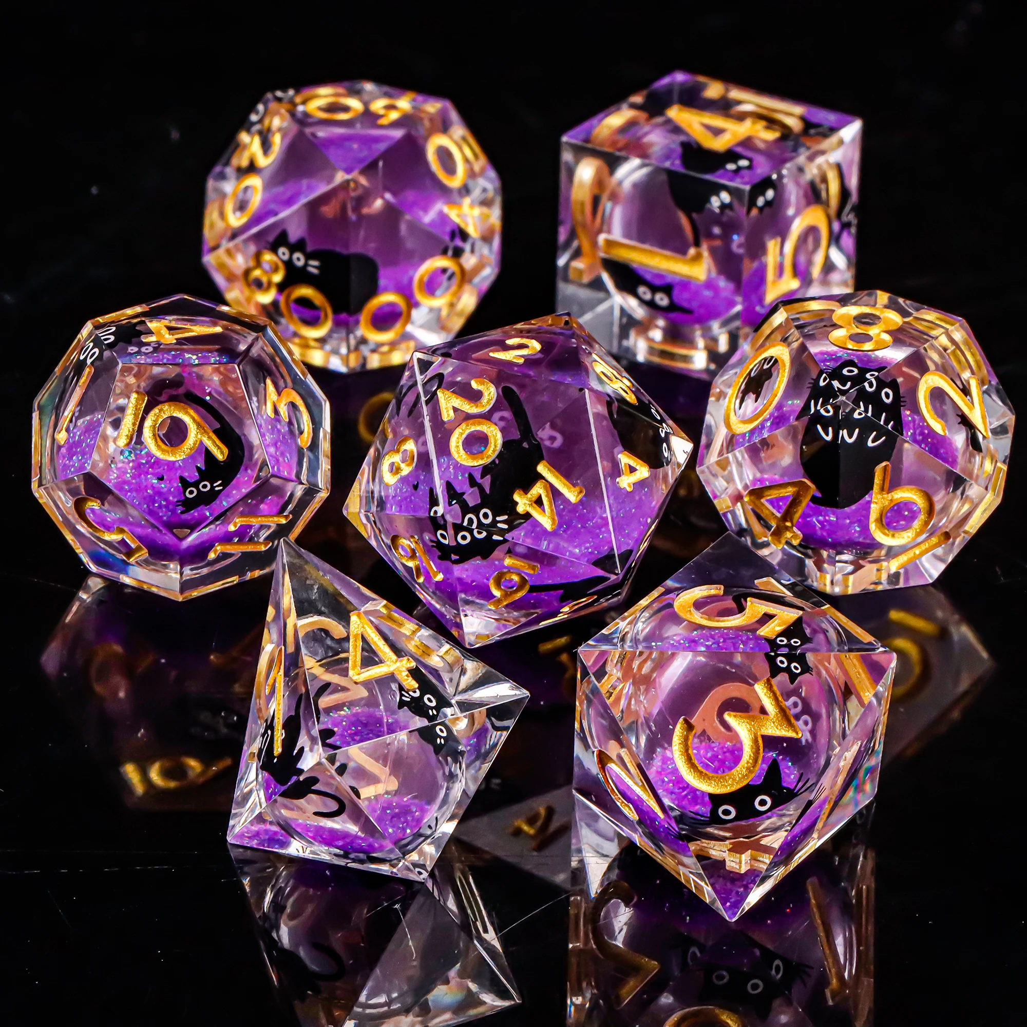 Blaues Harz-D-Würfelset, 7-teilig, polyedrische Würfel für Dungeons and Dragons, RPG-Würfel, Rollenspiele, D4, D6, D8, D10, D12, D20 – Detail 9