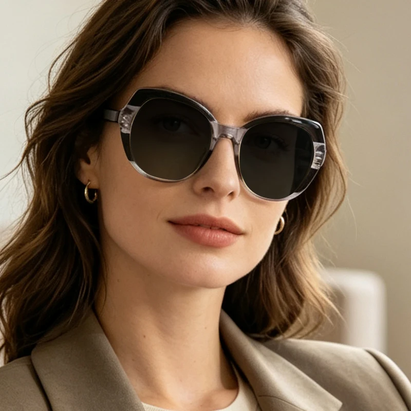 Women Oversized Round Sunglasses Rainbow Gradient Color Frame HD Lens UV400 Protection Fashion Shades Female Party Beach Eyewear