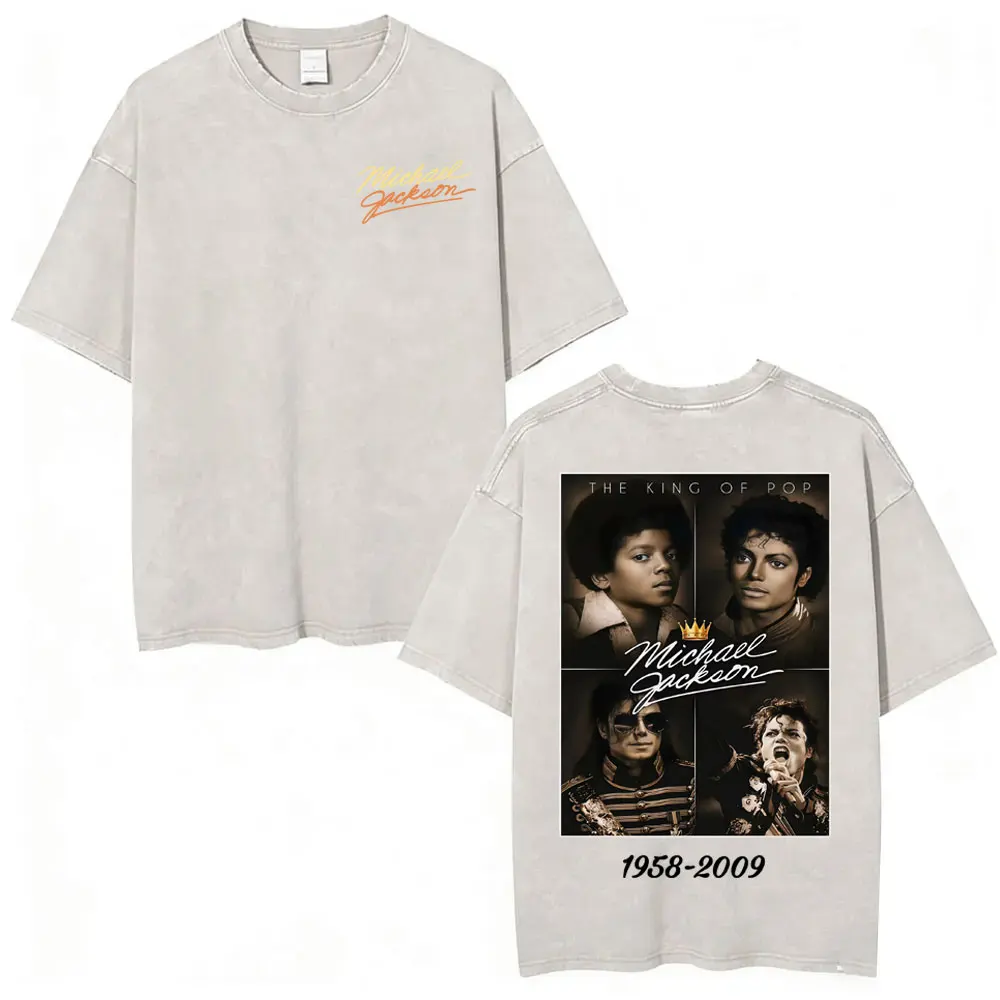 King of Pop Michael Jackson Bad Era Tour Vintage Washed T Shirts Men Women Fashion Oversized T-shirt Summer Tops Comfort T Shirt image 6