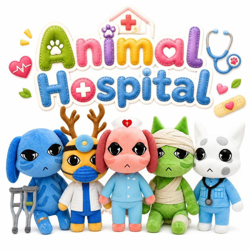 New Animal Hospital Plush Cute Veterinary Playset Plushie Soft Stuffed Doll Collectible Gift for Kids Role Play Fans New Gift