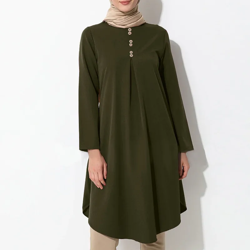 Solid Button Dress for Women Long Sleeves Abaya Dubai Islam Muslim Dress Women Temperament Abayas Kaftan Musulmane Femme Vestido