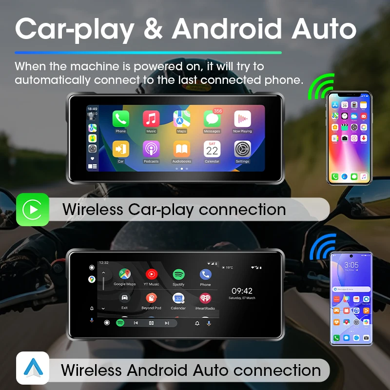 Jansite 6.86 "2K دراجة نارية DVR 1440P داش كام IPS شاشة مسجل Carplay أندرويد السيارات عدسة مزدوجة موتو كاميرا خوذة بلوتوث