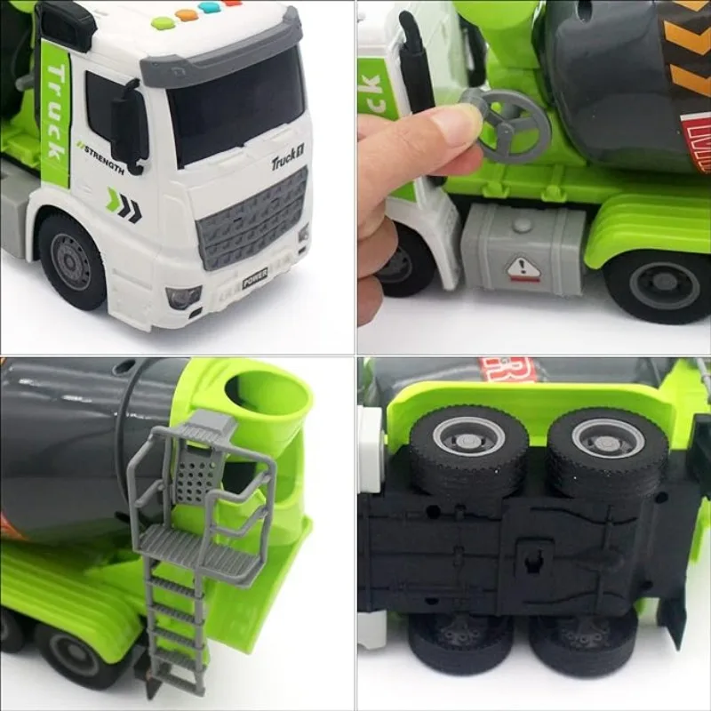 Large Simulation Children Engineering Vehicle Cement Mixer Truck Model Toy Push and Go Friction Powered Cars with Music & Light