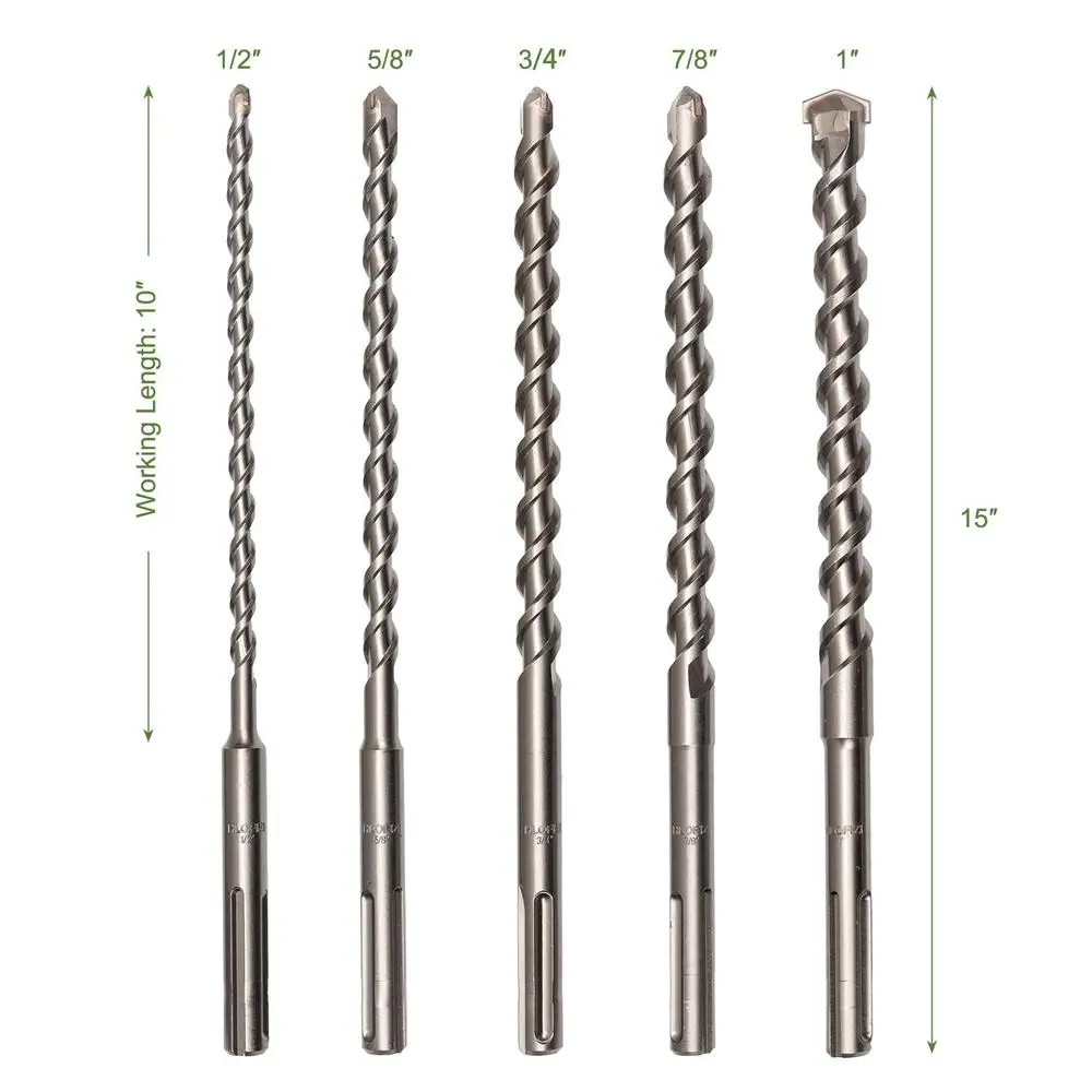 Jeu de forets à marteau distants SDS Max, carbure de tungstène longue durée, pierre de brique de béton circulante, 15 po, 1/2 po, 5/8 po, 3/4 po, 7/8 po, 1 po, 5 pièces