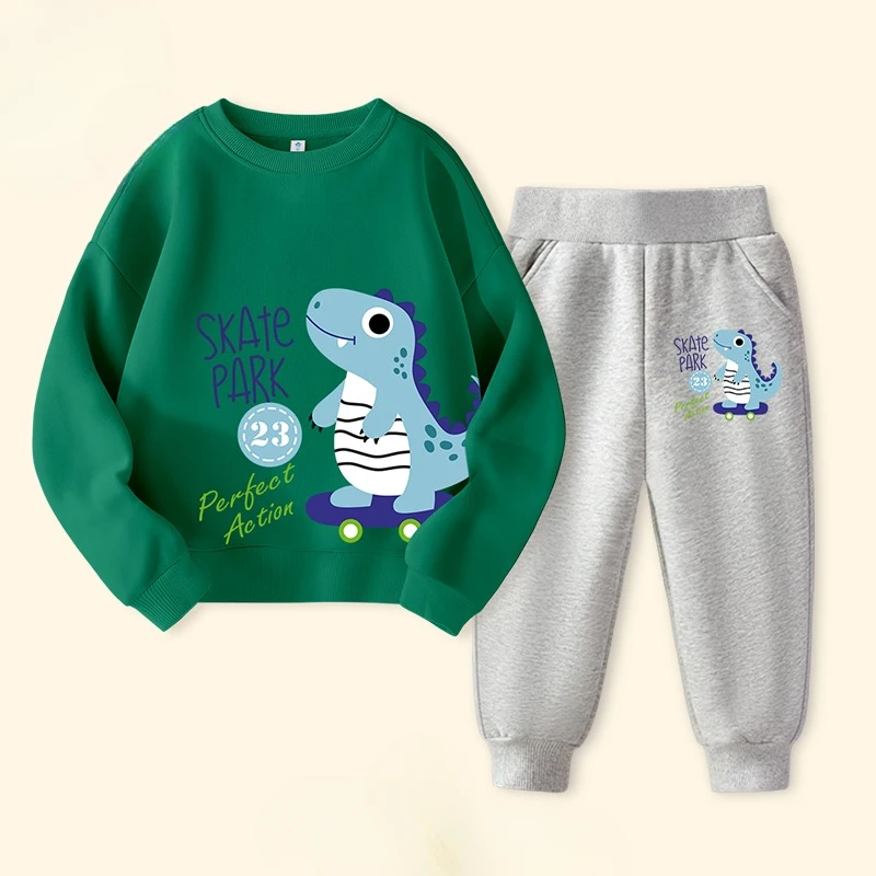 Autumn Children Boy Clothes Set Kid Girls Dinosaur Printed Sweatshirts Pullover Top & Pants Bottom 2pcs Outfits Baby Tracksuits