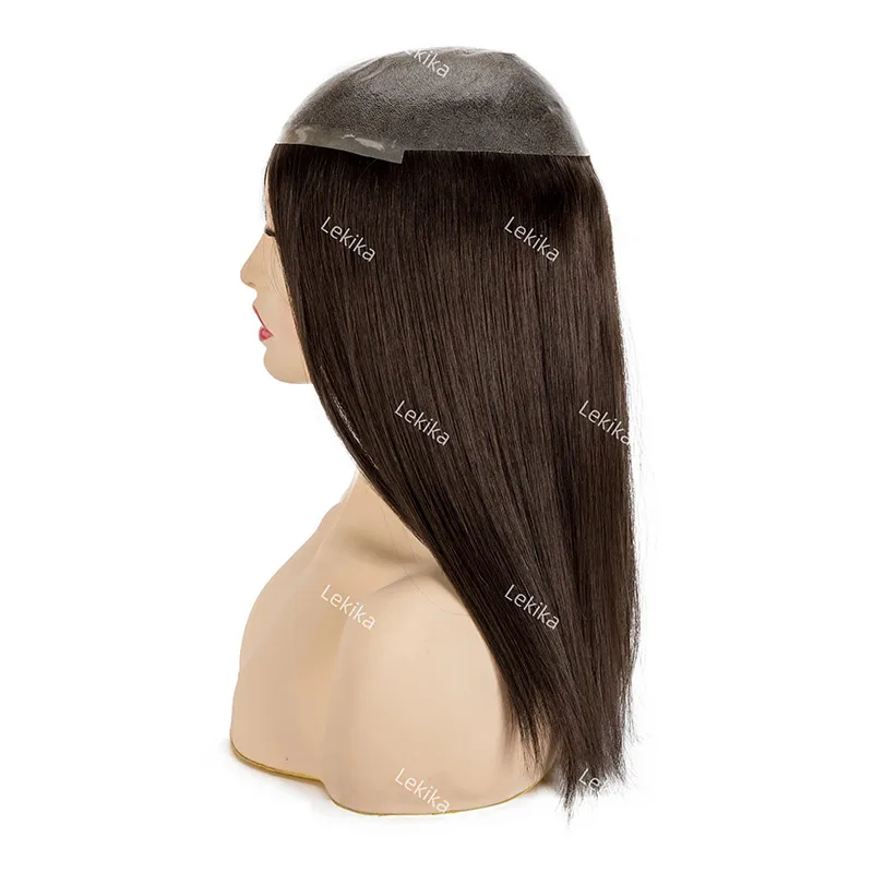 Postizos de tupé de PU para mujer, sistema de reemplazo de cabello humano, prótesis capilar Natural de cabello largo de 16 pulgadas