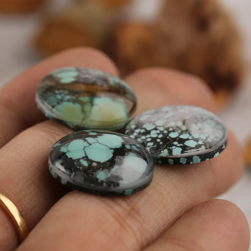 

3PCS Natural Turquoise round Cabochon Stone Pendant Beads Loose Gemstone for Handmade Jewelry Making Craft Supplies