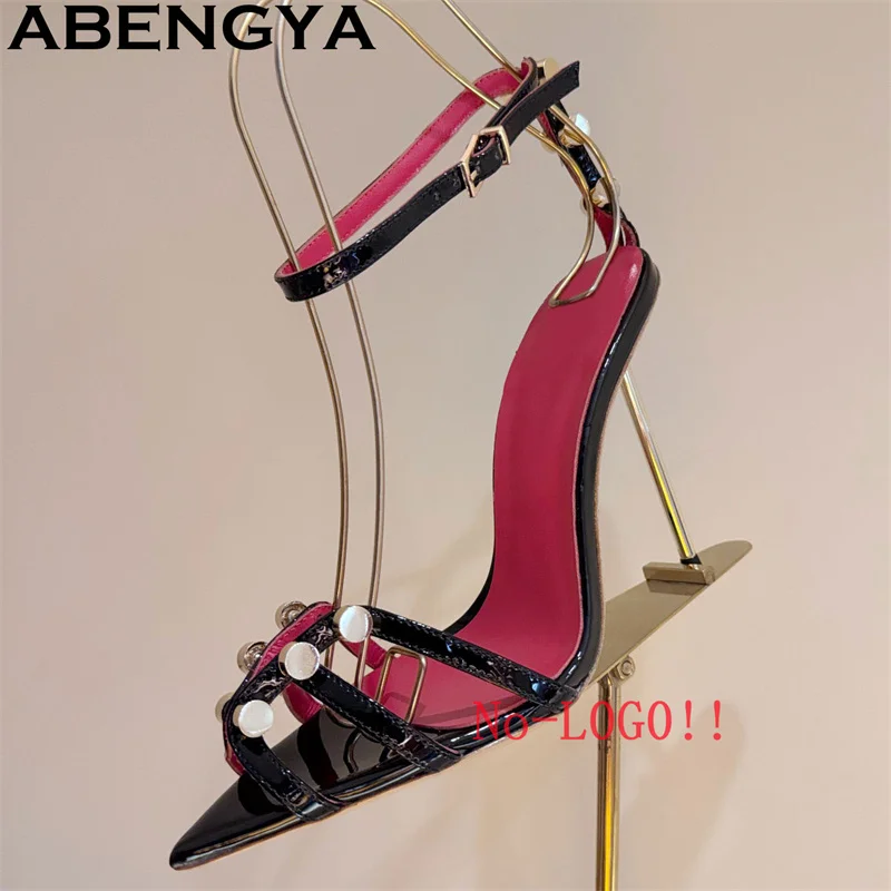 

Pointy Toe Thin High Heels Rivet Sandals Women Ankle Buckle Gladiator Sandals Summer Sexy Fashion Party Shoes zapatillas mujer