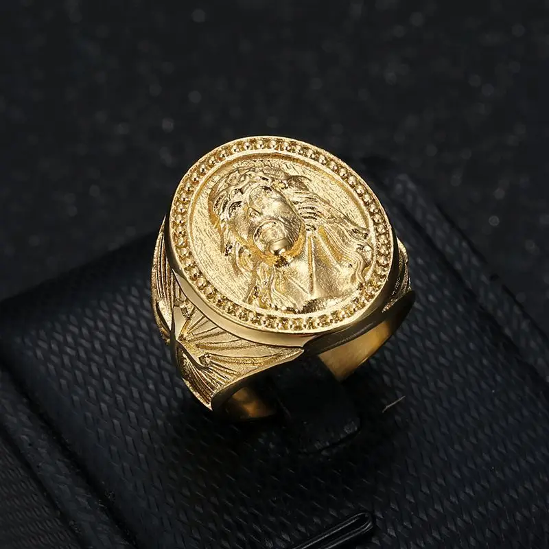 Hip Hop Jesus Casting Ring Vacuum Gold Plated Stainless Steel Mens Jewelry view 2