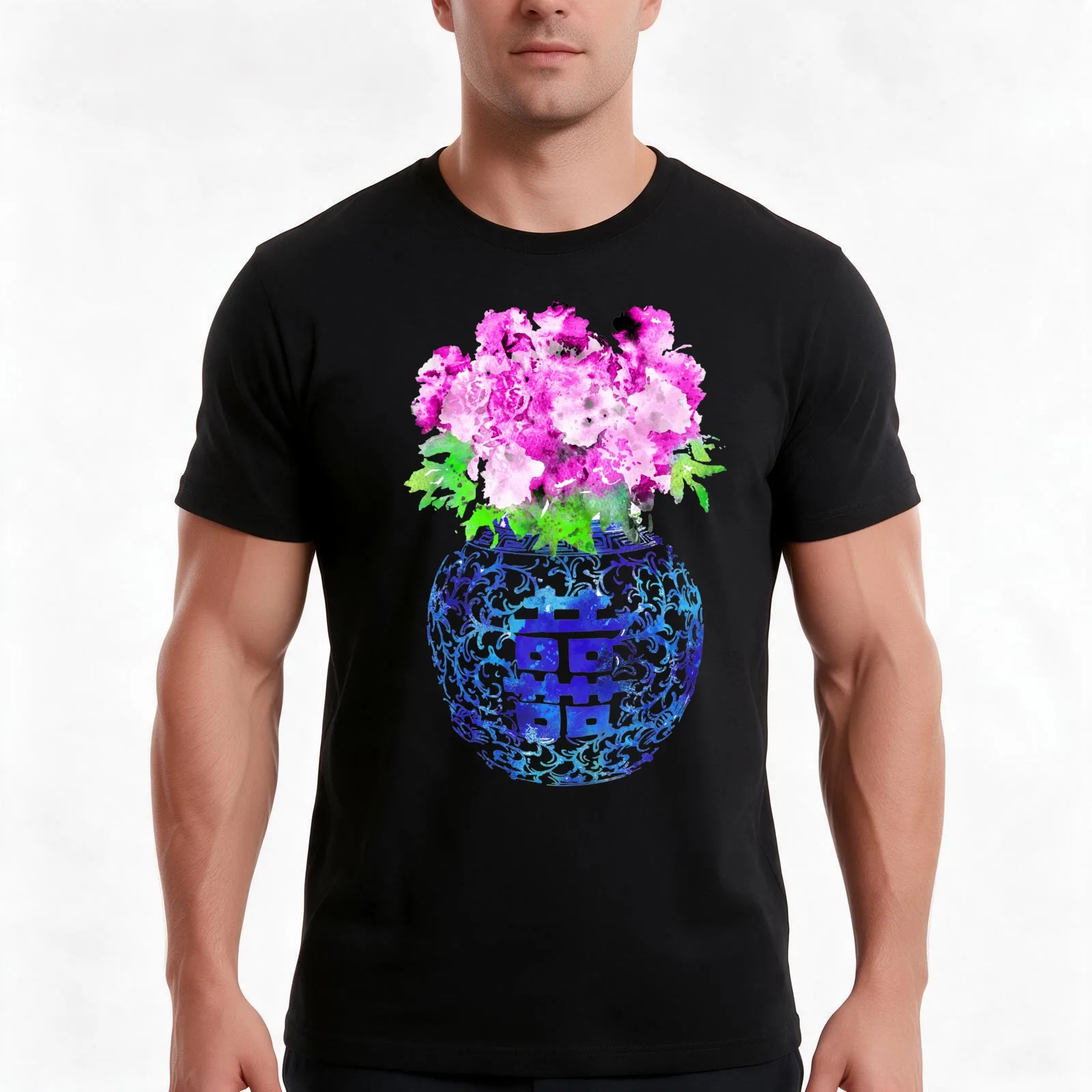 Ming Vase, double happiness, ginger jar T-Shirt, Summer Casual Cotton Tee, Oversized Streetwear Tops, Vintage Graphic Print
