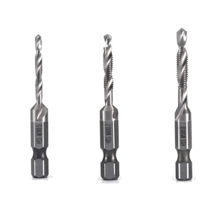 3Pcs M3 M4 M5 High-Speed Steel 4341 Titanium Plated Composite Tap Drill And Tap Integrated Machine Tap Open Chamfer Tool