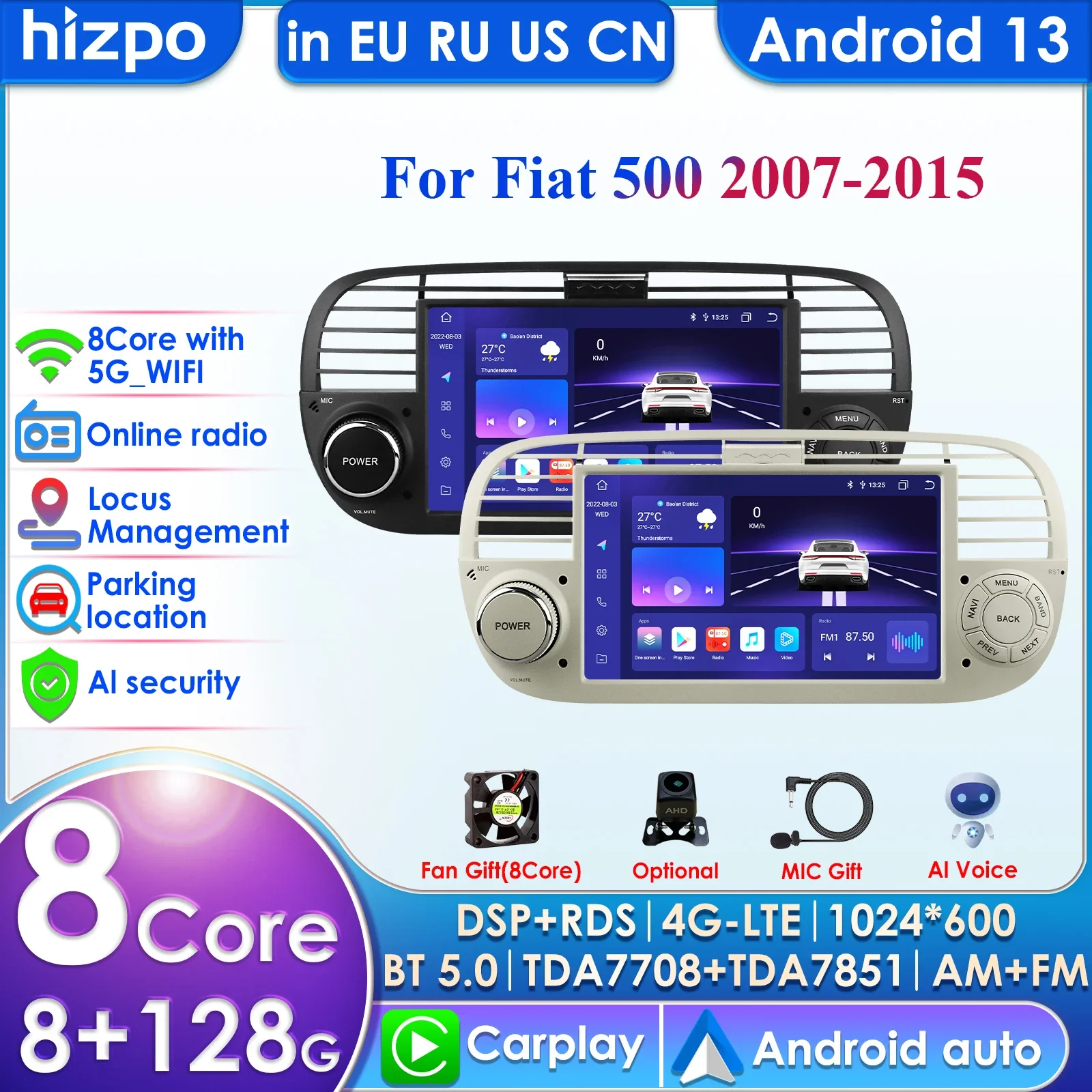 

7'' 8Core 7862 Audio 2din Android Autoradio for Fiat 500 2007-2015 Car Radio Multimedia Video Player GPS Nav HeadUnit Carplay 4G