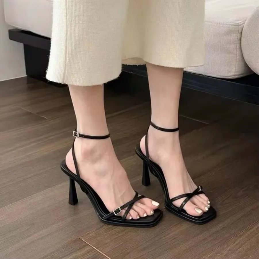 2024 New SandalsPU Leather Women's Shoes 6cm High Heels Sandals Women's Comfort New Fashion High Heel Sandals