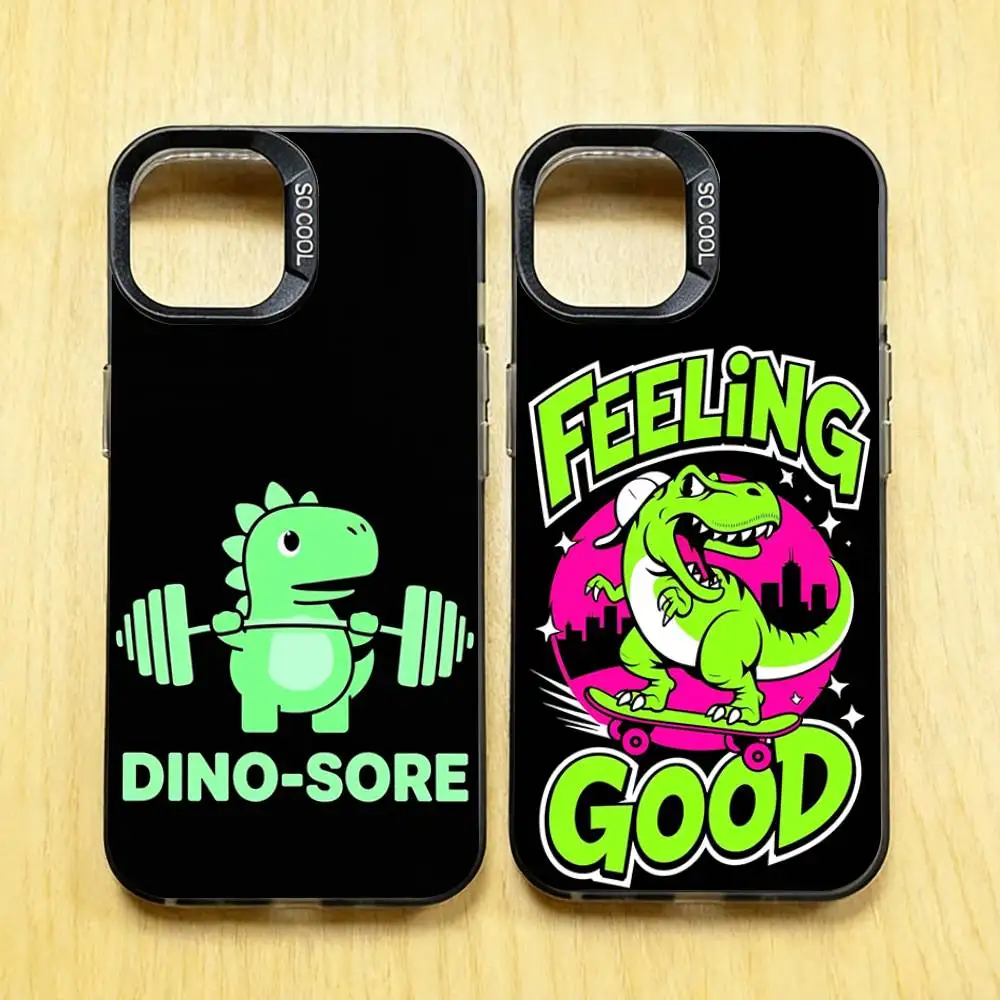 

Retro Gym Dinosaur Phone Case for iPhone 17 16 15 Pro Plus 14 13 Max Mini 12 11 X XS Air TPU Bumper